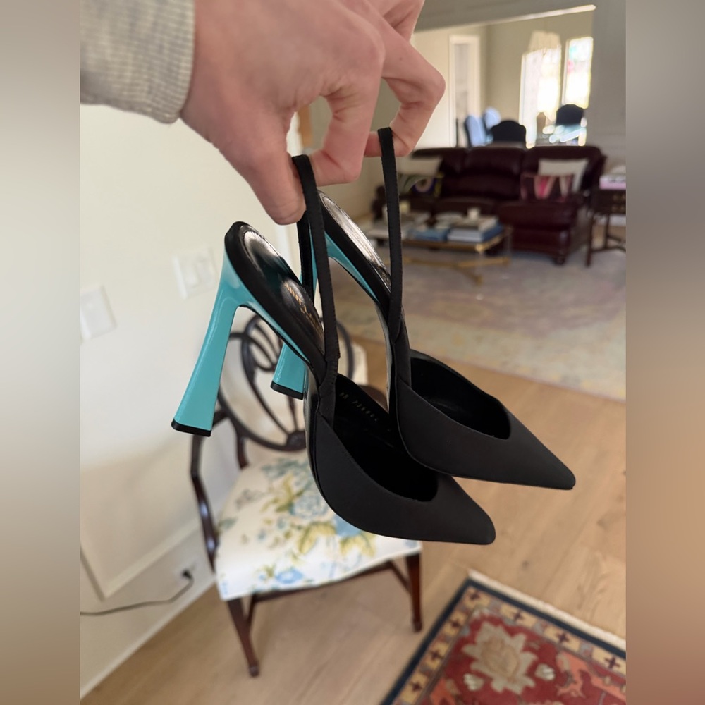 Saint Laurent Tom Slingback Pump in Nero & Heavenly Blue